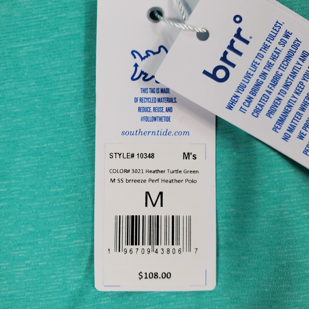 Southern Tide Mens brreeze Performance Polo Heather Turtle Green 10348 Size M - Picture 6 of 9